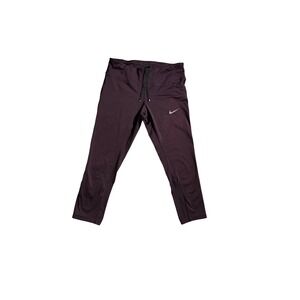 Nike Dri-FIT Womens Running Leggings Plum Purple Cropped Zipper Pocket Size M
